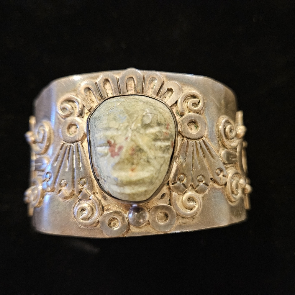Vintage Mexican Taxco Sterling Silver Bracelet by RAF Large Cuff *RARE*